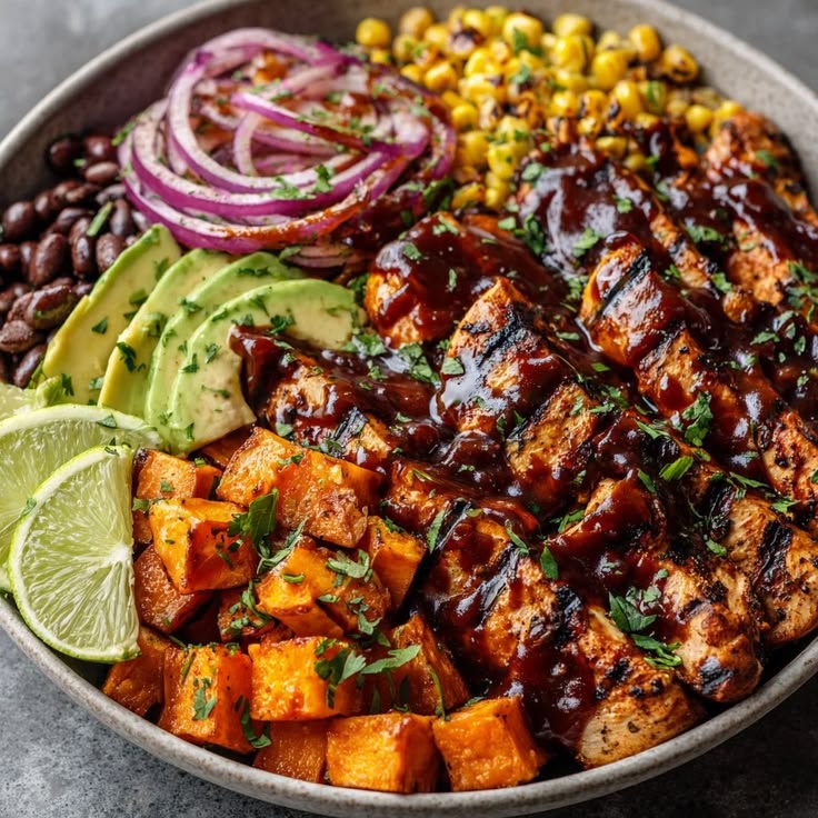 Home bbq chicken sweet potato bowl