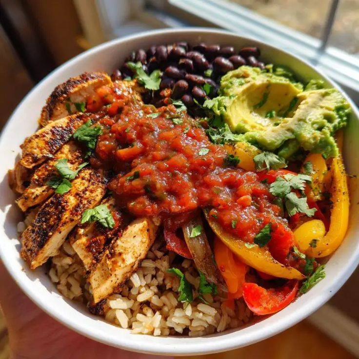 Home chicken fajita bowl check out the link in my bio